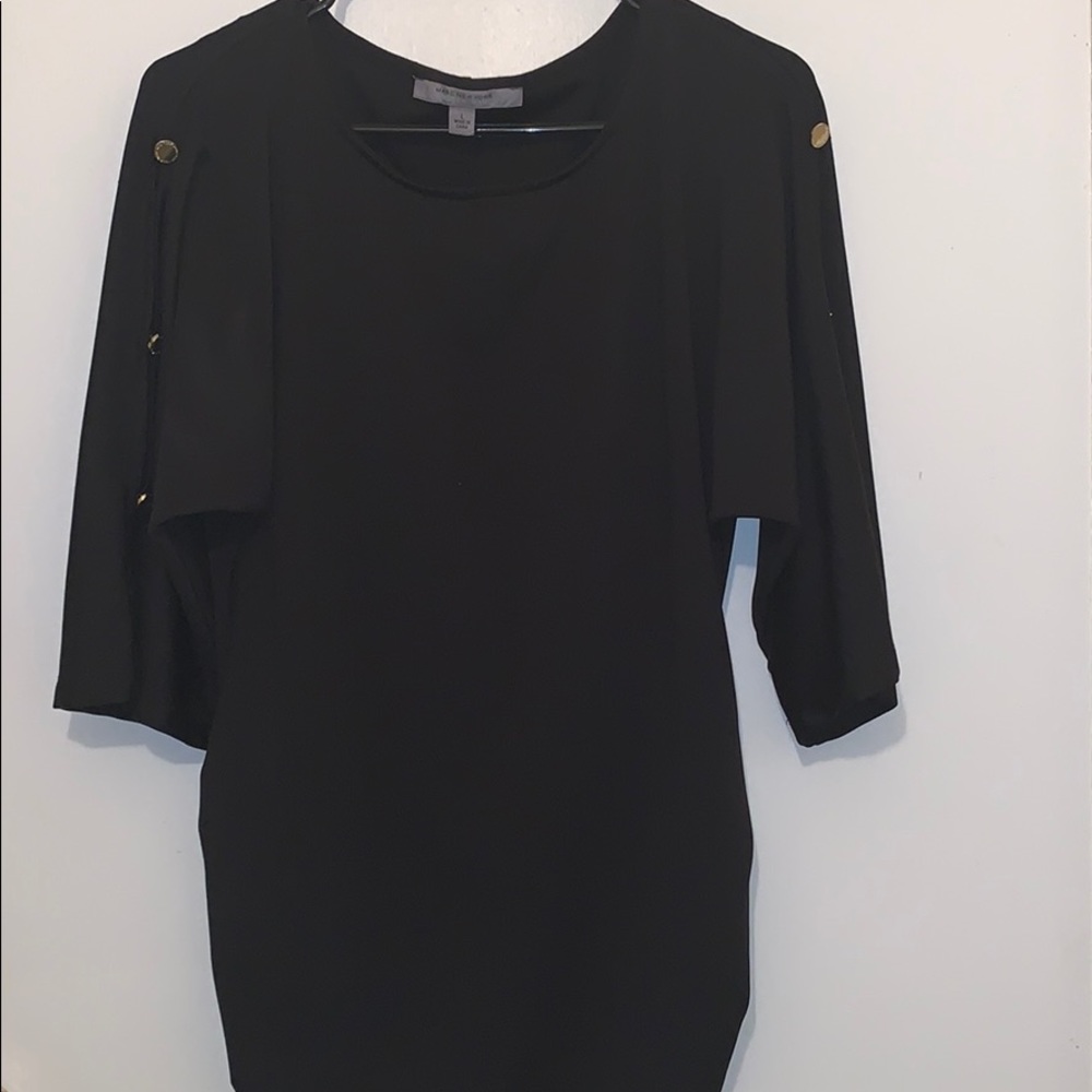 Marc New York Black Blouse w/ Gold Button on Arms